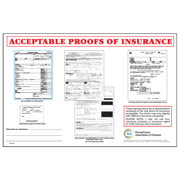 Acceptable Proofs of Insurance Wall Chart [PAN-73]