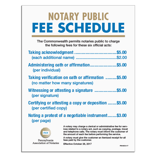 Notary Public Fee Sign [PAN-65]