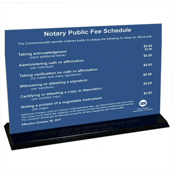 Notary Public Fee Sign (Engraved)