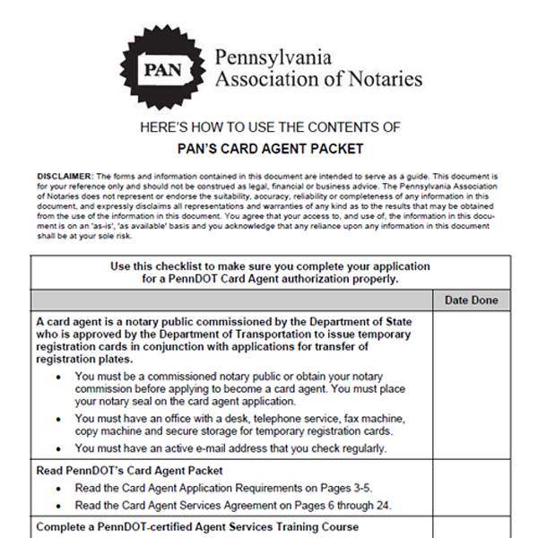 Motor Vehicle Card Agent Packet